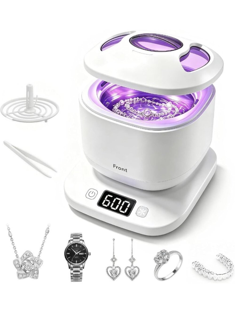 Ultrasonic Jewelry Cleaner with UV Light, 42kHz, 4 Modes for Rings & More
